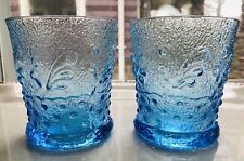 1980's Mid Mod Blue Texture Leaf Dot Whiskey Glass Hocking Amanda Barware RARE-2 picture