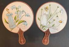 1880-1890's SET/2 VICTORIAN CHISTMAS CARDS DIE CUT FAN SHAPE GIRLS FLOWERS picture
