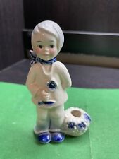 VINTAGE GOEBEL W.GERMANY BLUE & WHITE BOY CANDLE HOLDER #5401012 picture