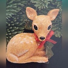 Vintage Flocked Deer Ornament Gentle Fawn Hallmark Keepsake 1989 Box Collectible picture