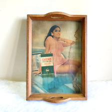 Vintage Castrol Motor Oil Advertising Wooden Glass Tray Automobile Indian Lady picture