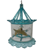 Vintage Christmas Blue Hard Plastic Spinner Twinkler Birdcage Ornament picture