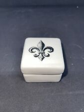 Parish Line Brand Trinket Box Fleur de Lis 2-inch Square Ceramic Black/White EUC picture