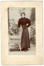 CIRCA 1890'S Small Named CABINET CARD Beautiful Young Woman Black Dress Chair picture