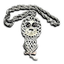 Whimsical Lion Necklace 26 Inch Articulated Vintage Openwork Silver Tone Metal picture