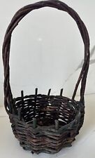 Vintage Old Rustic Willow Branch Twig Basket 10”Tx6”W Some Patina Green Paint picture