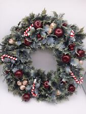 Vintage Christmas Wreath Plastic Greenery Fruit Candy Canes ornaments  18” picture