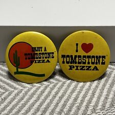 Tombstone Pizza Buttons Yellow Vintage Advertising Set Of 2 Pins Badges picture