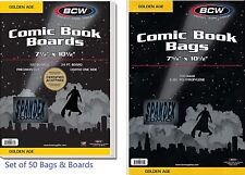 100 BCW Golden Age Acid Free 2-Mil Polypropylene Comic Bags & Backing Boards SET picture