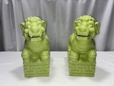 Foo Dogs/ Chinese Guardian Lions Porcelain Lot Of 2 Pair Large Green Jade Color picture