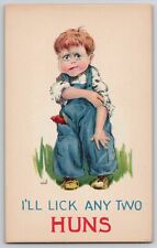 WW1 WWI Lick Any Two Huns Patriotic Fighting Boy A/S Bernhardt Wall Postcard picture