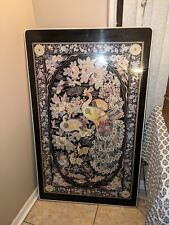 Tea Table Vintage Korean Chinoiserie Mother Of Pearl Inlay, Peacock Low Folding  picture
