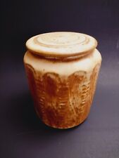 Beautiful Stoneware Canister Jar Crock Brown Orange Glaze Artist Signed Vtg  picture