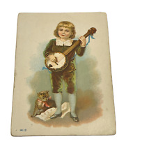 1890's Little Boy Playing Music W/ Cat  Manegold Milling Co. Milwaukee Wisconsin picture