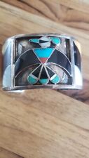 Native American Thunderbird Turquoise & Inlaid  Sterling Silver Cuff Bracelet picture