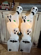 Vintage Blow Mold Halloween Ghost on Tombstone New Old Stock Featherstone PAIR picture