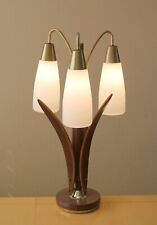 Exquisite Danish Modern 3 Shade Glass and Walnut Lamp 1950s Mid Century MCM Wood picture