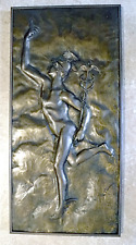 Signed Antique Museum Quality Bronze Relief Sculpture Winged Hermes Mercury 1884 picture