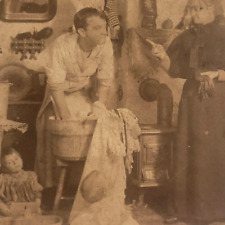 Man Doing Laundry Family Stereoview c1895 Anti-Woman's Suffrage Washtub Art D774 picture