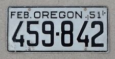 Vintage February 1951 OR Oregon License Plate 459-842 picture