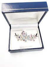 Swarovski New in box silver toned blue and pink rhinestone flower brooch picture