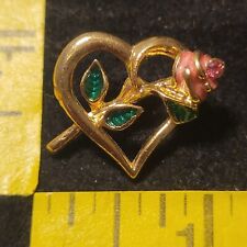 3D Pink Rose through gold tone Heart Lapel Badge Hat Vest Pin Souvenir picture
