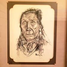 Original Fred Fellows Signed Charcoal Western Native American Indian Painting picture