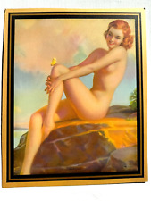 Vintage 1940-50's Pinup Girl Picture- Redhead on Rock w/ Butterfly on her Knee picture