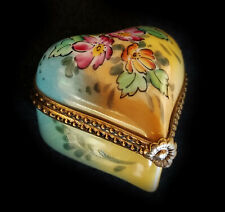 Miniature Limoges Box Lovely Yellow Heart with Flowers Lot 1225 Valentine's Day picture