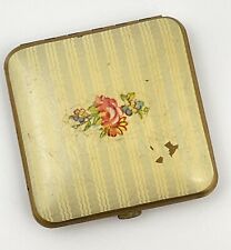 Voshe Art Deco Powder Box Compact Vanity Enamel Mirror Brass Floral Rouge picture