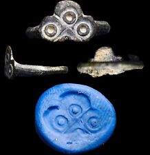 CHRISTIAN Roman Seal Ring CHRIST 3 Circles Magic Eyes Artifact Antiquity wCOA picture