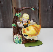 Vintage Beautiful RUBENS Girl on Tree Branch Swing Planter Yellow Flowers #157 picture