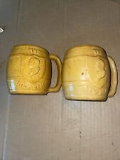 Vintage c1930s FDR The New Deal Brown Whiskey Barrel Coffee Mug Roosevelt 2pc picture