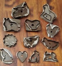12 ANTIQUE TIN COOKIE CUTTER PRIMITIVE SOLDERED HORSE ROOSTER DOVE FOLK ART BUNY picture