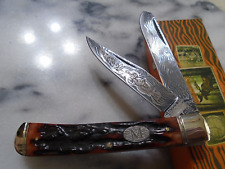 Marbles Southwest Rattler 2 Blade Trapper Pocket Knife Stag Bone Damascus Etch picture