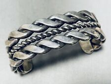 HEAVY SHANK HAND TWISTED STERLING SILVER VINTAGE NAVAJO BRACELET CUFF picture