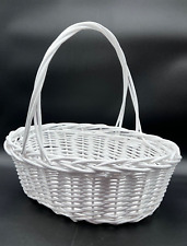 Large White Woven Wood Gathering Basket w/ Handle French Country Farmhouse 15.5