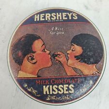 Vintage Hershey's w/ Wood Kisses Inside Metal Tin Container 3.5x1.5
