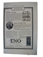 1926 ENO The World-Famed Effervescent Salt Andrew Carnegie Vintage PRINT AD 67 picture