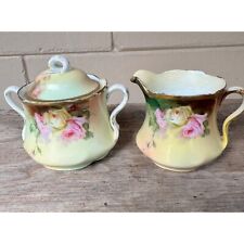 Antique Jaeger & C Louise Bavaria hand painted floral Sugar Bowl and Creamer picture