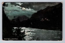 Banff Alberta Canada, Banff Hotel, Bow River By Night, Vintage c1907 Postcard picture