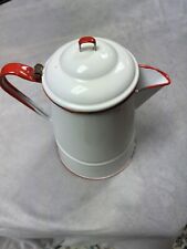 Vintage Red & White Enamel Ware Coffee Kettle Antique Cowboy Camp Fire 11