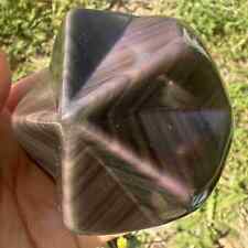315g Natural Rainbow Cat's eye Obsidian Quartz Palm Crystal Healing Gift Decor  picture