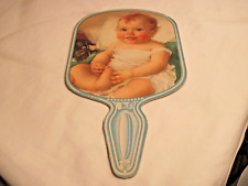 NOS Salesman Sample Cardboard Advertising Fan Curly Haired Baby Unused Colorful picture