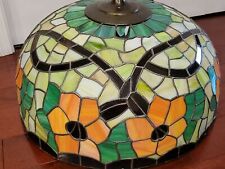 Vtg Antique LEADED STAINED GLASS Hanging LAMP SHADE Ceiling LIGHT FIXTURE 24