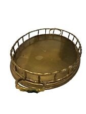 Vintage Brass Bamboo Design Rail Handles Patina 14” Serving Vanity Tray India picture