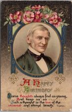 1912 Winsch HAPPY BIRTHDAY Embossed Postcard RALPH WALDO EMERSON Portrait Quote picture