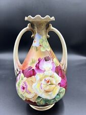 royal Kinran Nippon Vase Double Handled Roses Hand Painted 10 inches picture