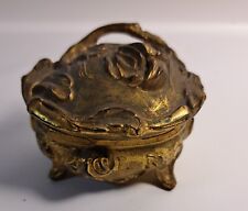 Vintage Victorian Art  Nouveau Jewelry Casket Footed Trinket Box Gold Tone picture