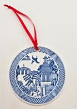 Calamityware blue and white ornament w/ animals, dinos really cute and unique picture